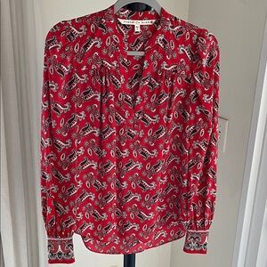 Veronica Beard Red Paisley Button-Down Blouse
